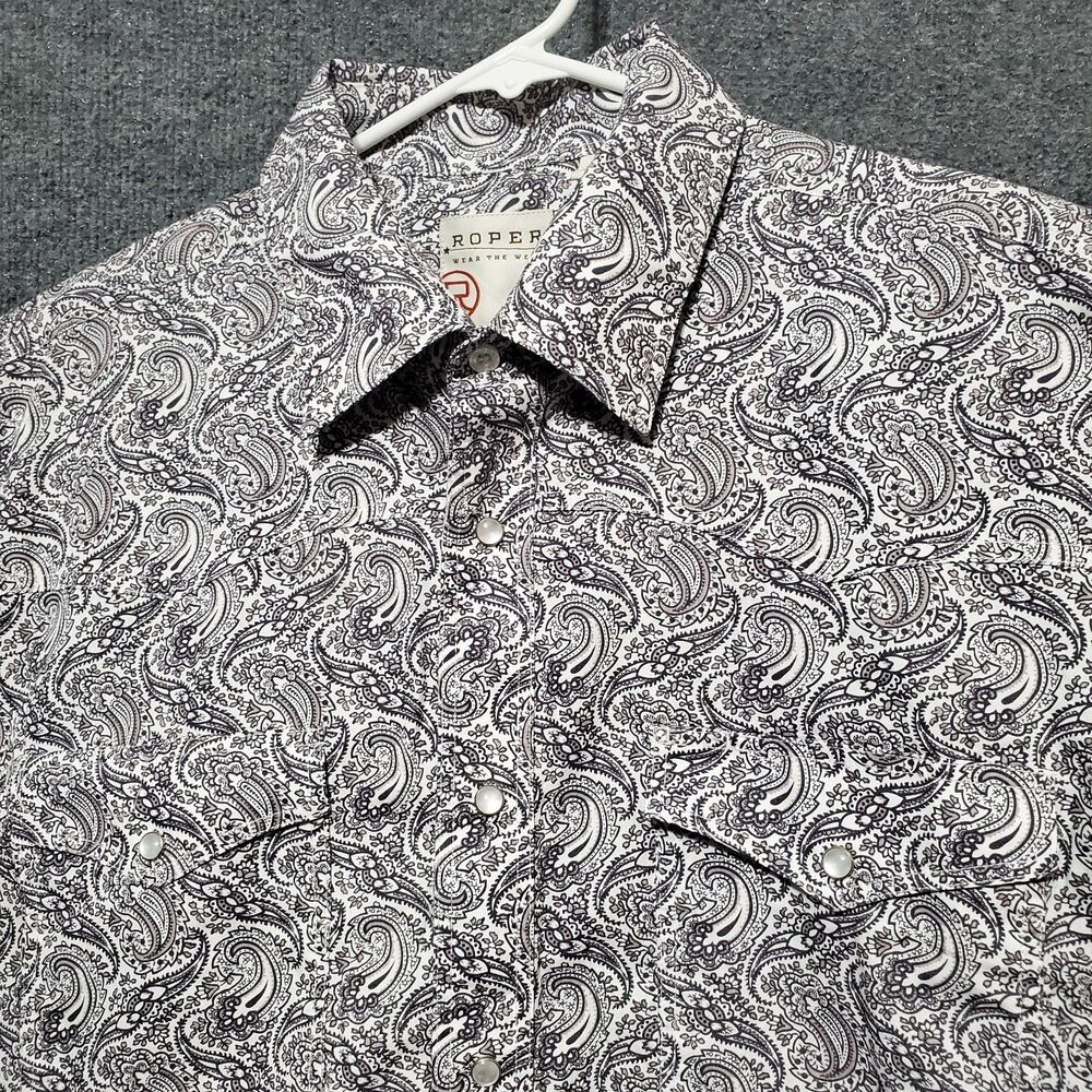 Roper Western Pearl Snap Mens L Paisley Long Sleeve Cowboy Outdoor Rodeo Floral